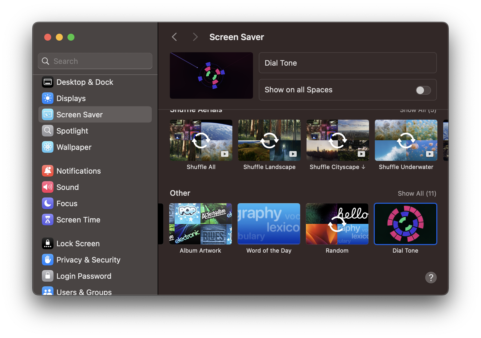 Sequoia screen saver selection screen
